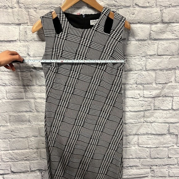 Carmen Marc Valvo Black & White Houndstooth Knit Midi Dress Sleeveless - Picture 9 of 13